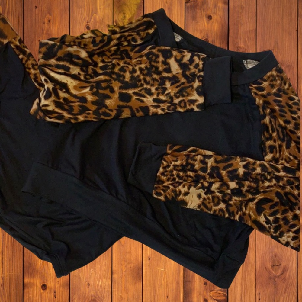 Black Leopard Print 2 Piece Long Sleeve High Rise Legging Outfit Set - Picture 5 of 12